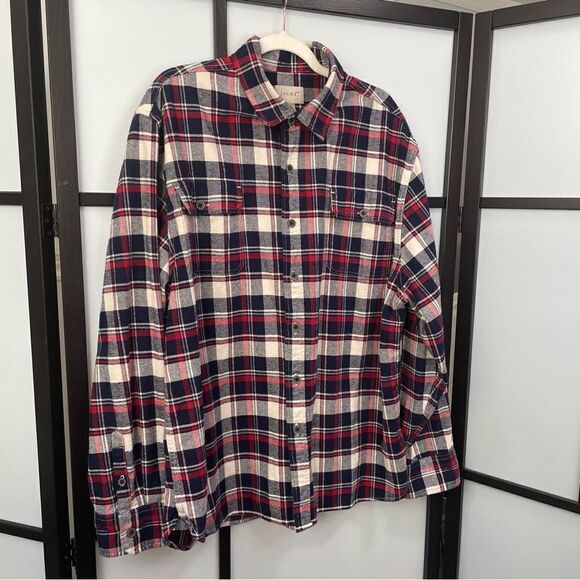 [XXL] Jach’s Men’s Red, Blue & Creme White Plaid Mid-Weight Button Down Shacket - Picture 5 of 15